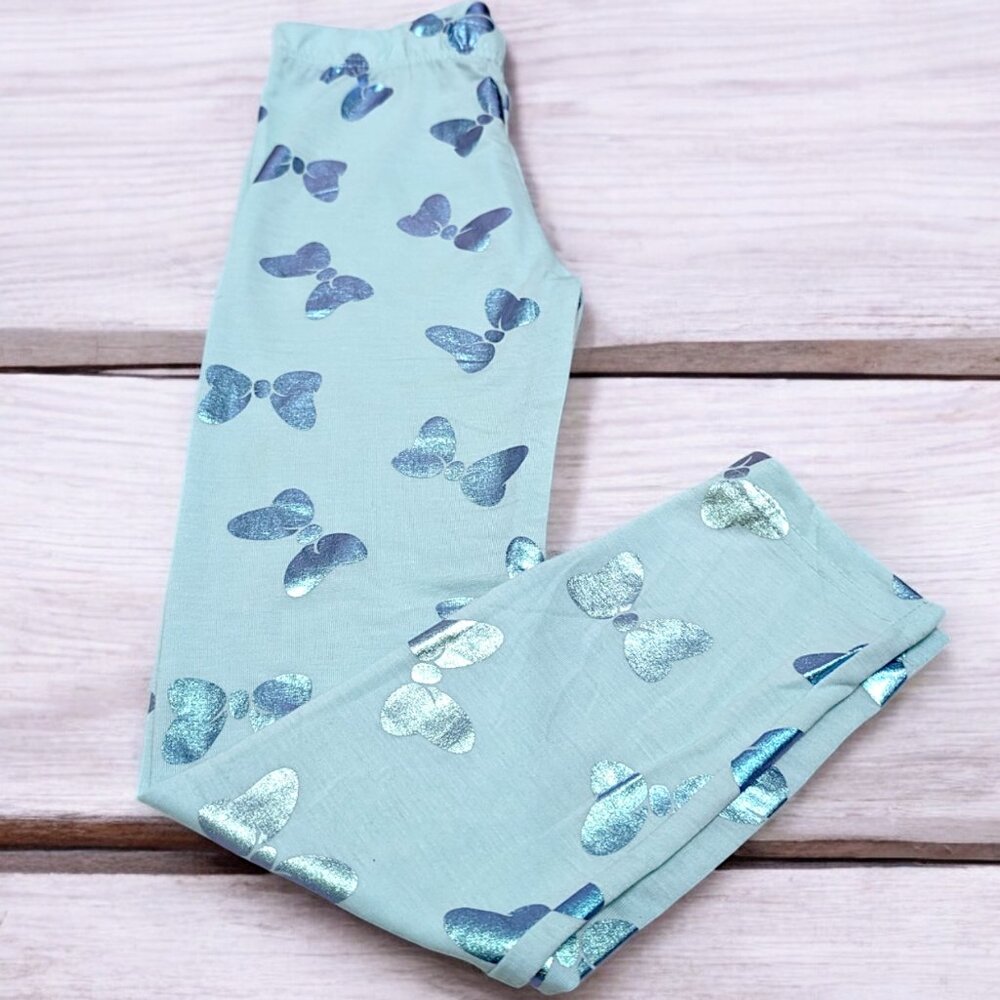 Booky Full length Soft Cotton leggings Skinny Fit Light blue bow stretchy NWOT